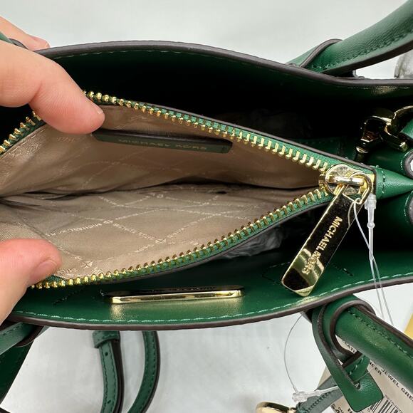 NWT Michael Kors Mercer Medium Pebbled Jewel Green Leather Crossbody Small Purse - Picture 9 of 14